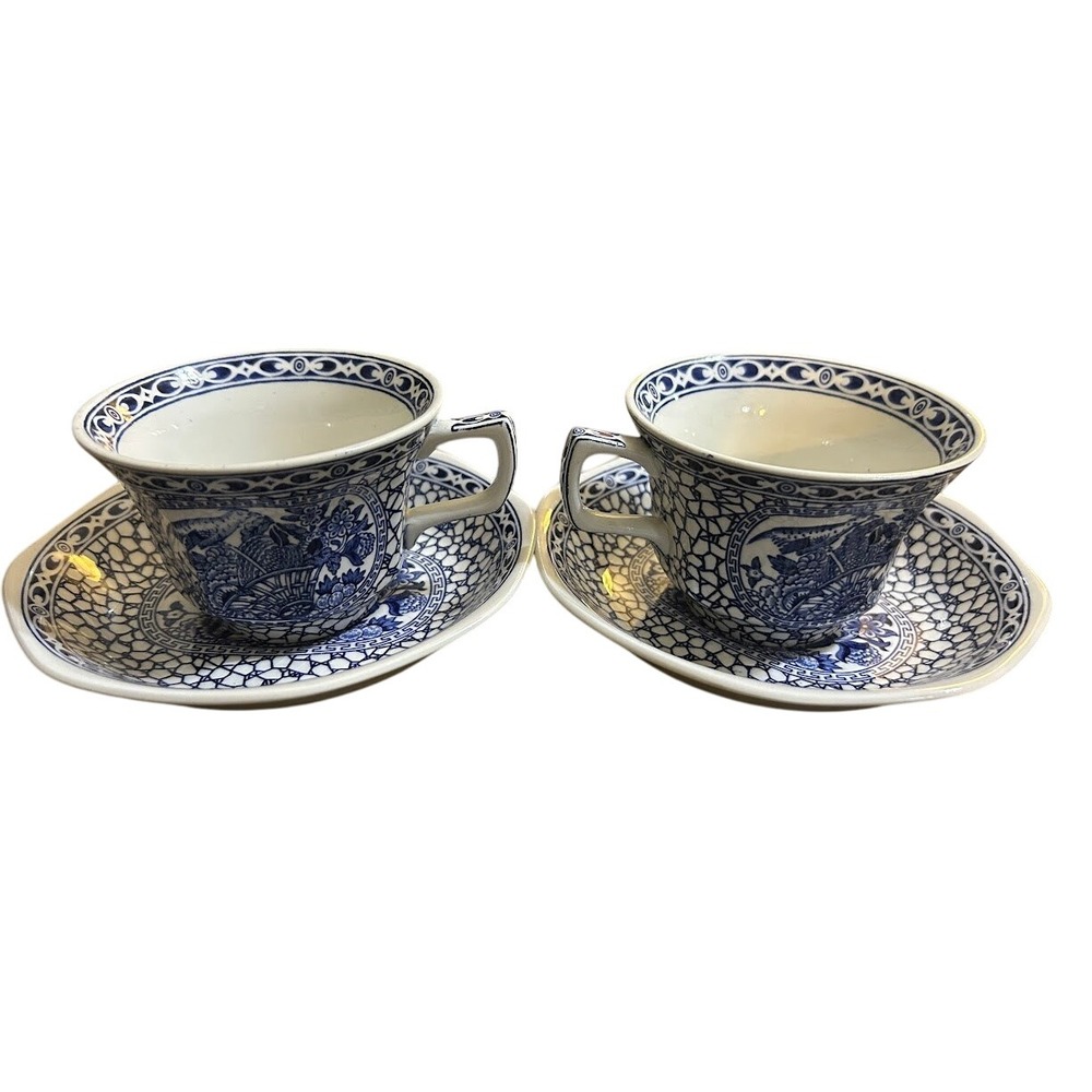 Adams Chinese Bird Real English Ironstone Tea Cup Saucer Set of‎ 2 England